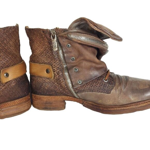 A.S.98 Women's Scully 40 US9-9,5 Brown Distressed Leather Flap Biker Boots - Picture 8 of 12